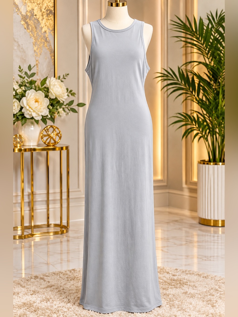 Sleeveless Maxi Tank Dress in Light Gray